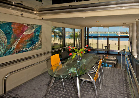 dining room with bay view