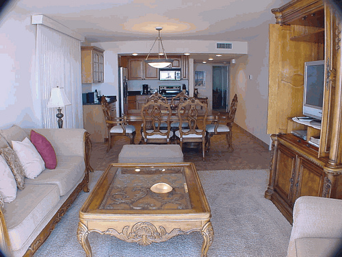 living room with dining view