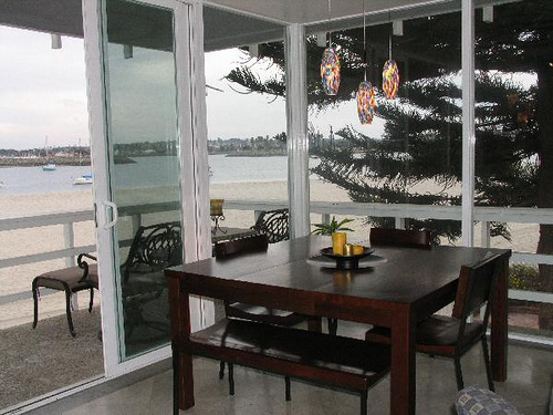 dining room table with bay view